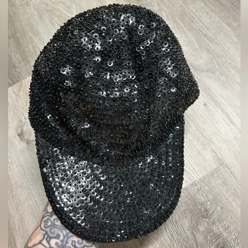 TWO Vintage 80’s Full Sequins Hats Hat Set Black Stars - Picture 4 of 4